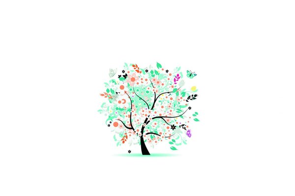 Hand-drawn multicolored tree on a white background
