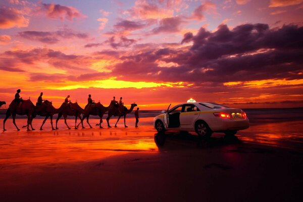 Hermosa puesta de sol, viaje al atardecer