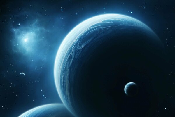 Комический пейзаж планет на фоне туманности