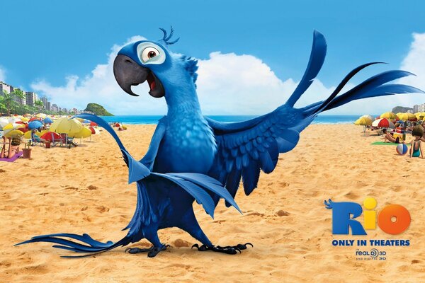 The parrot from the cartoon rio on the beach