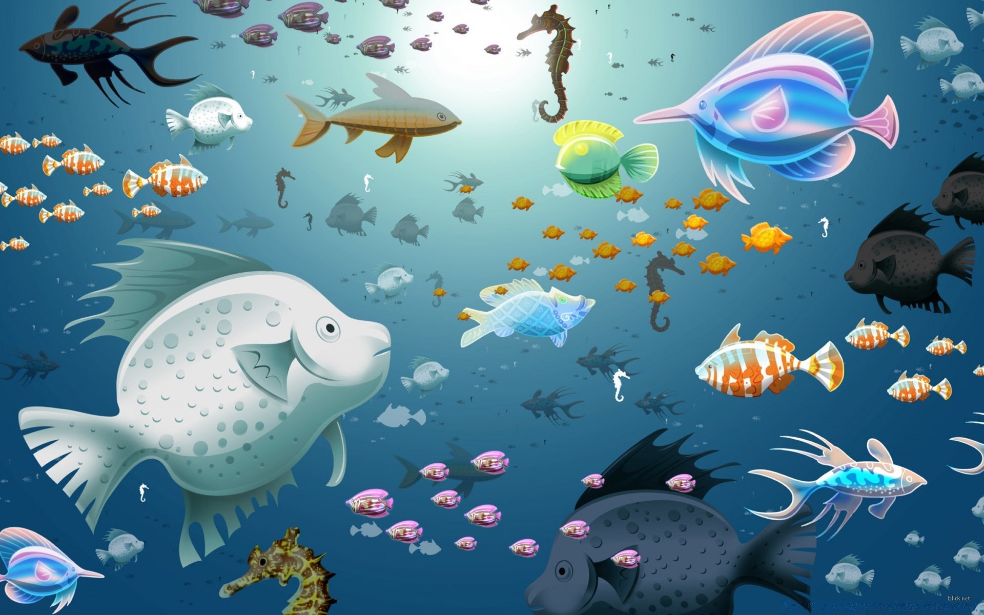 vector art underwater fish aquarium swimming water coral marine ocean sea jellyfish nature aquatic tropical diving illustration desktop reef turquoise