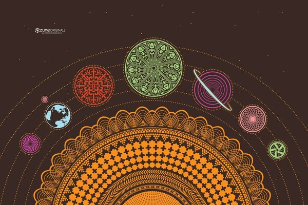 Mehendi. Planetas. Ilustración. Mandala