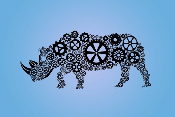 Graphic drawing of a rhino made of gears