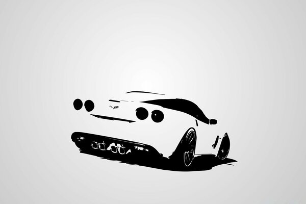 Drawing of a white car on a white background