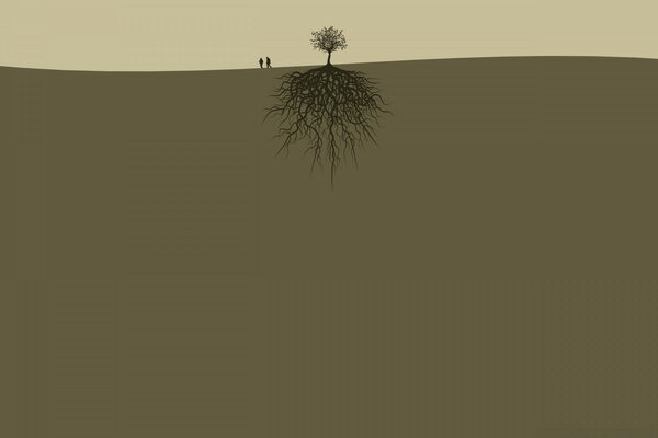 رسومات متجهة ، صورة ظلية لشخصين وشجرة ذات جذور