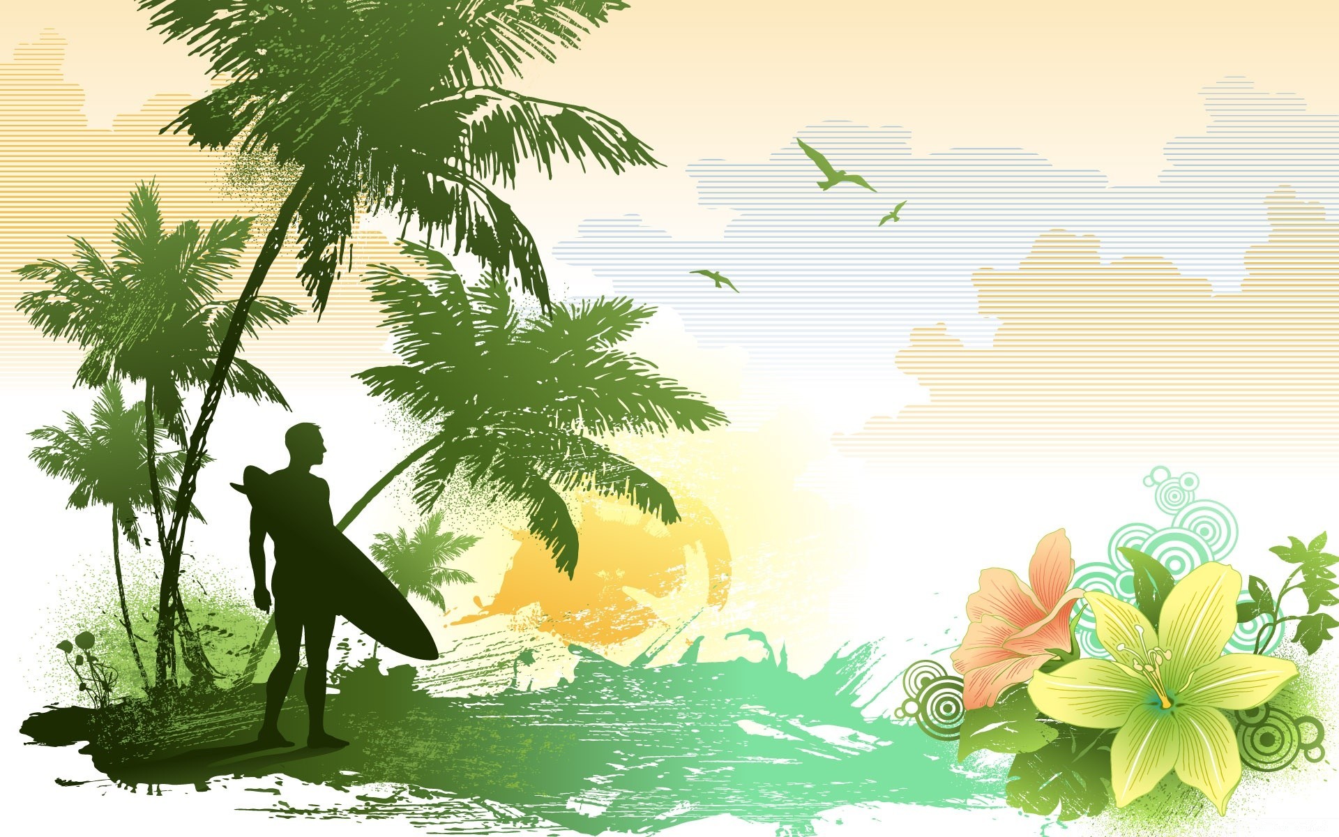 vector art beach tree tropical summer water nature illustration palm landscape desktop leaf vector sun seashore travel silhouette vacation beautiful island resort