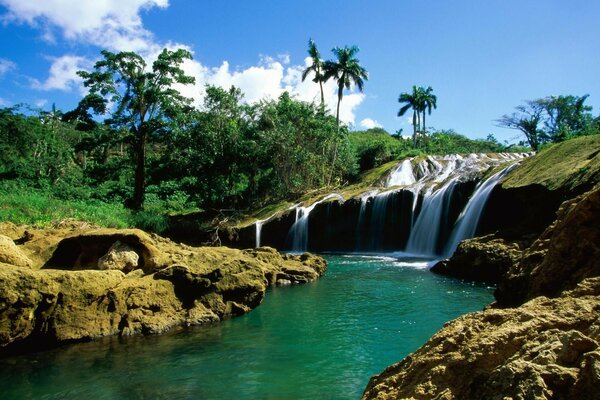 Tropischer Wasserfall. die Natur der Tropen