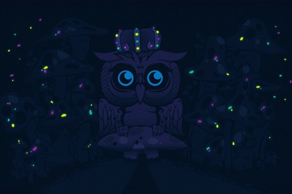 Hibou assis dans les lumières