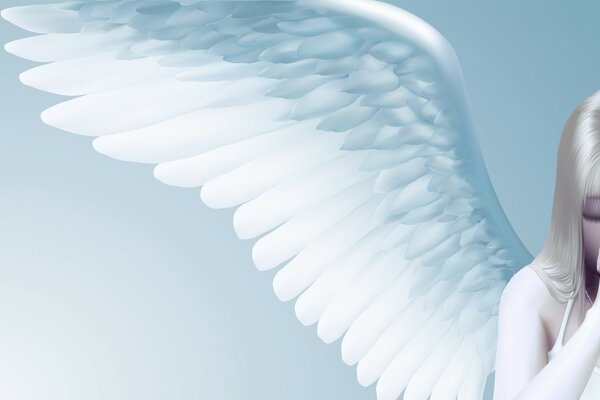 A girl with white angel wings