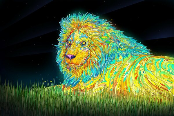 A lion on the grass. Vector graphics