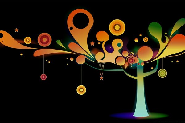 Vector graphics of a multicolored tree on a dark background