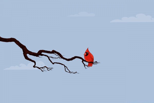 Самотня Червона пташка сидить на гілці