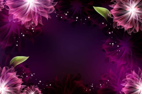 Fundo roxo. Flores brilhantes