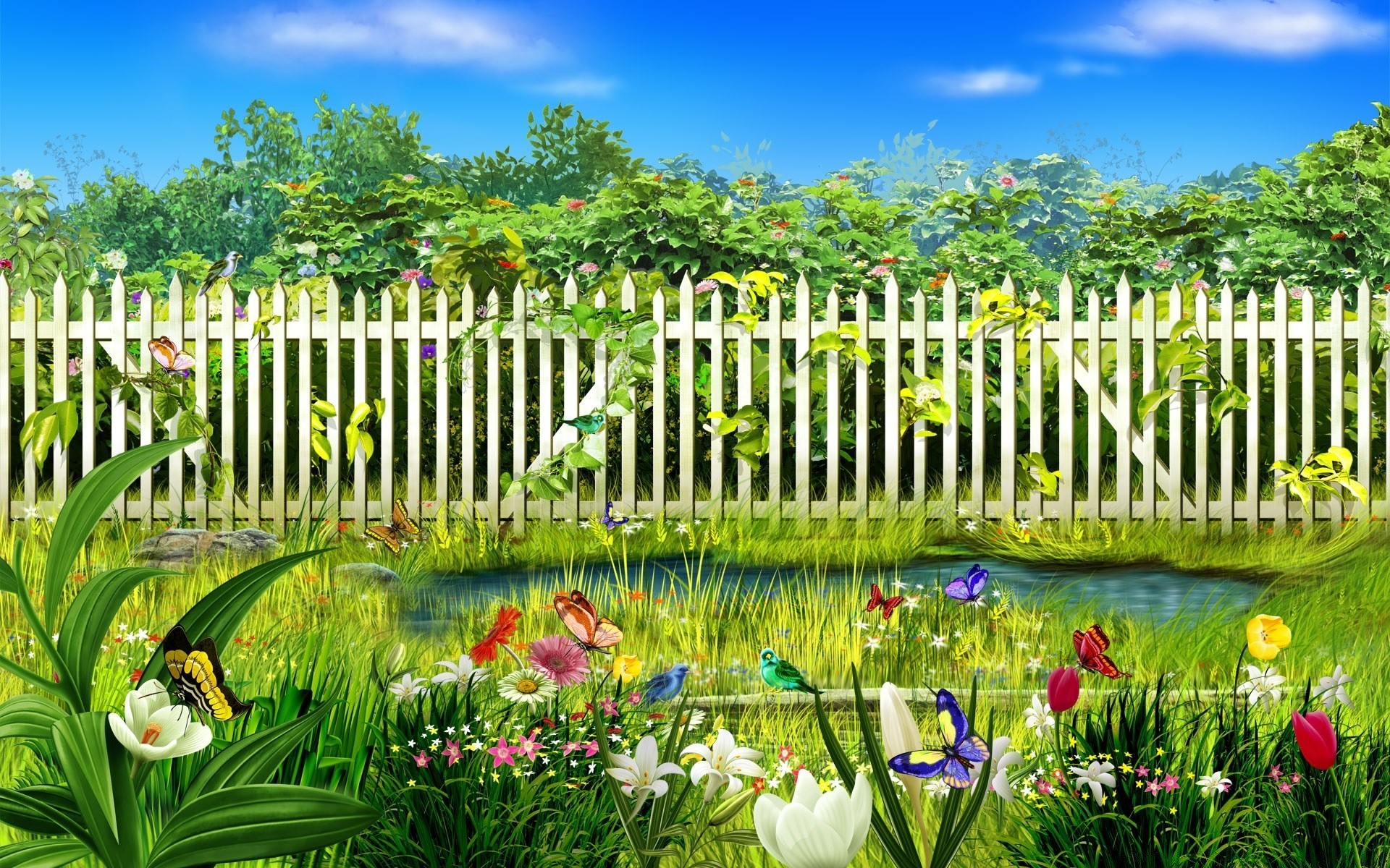 vector art grass garden nature flower summer flora leaf outdoors lawn landscape park sky growth fence tree beautiful