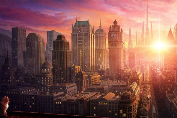 Megalopolis in the fabulous glow of the sun