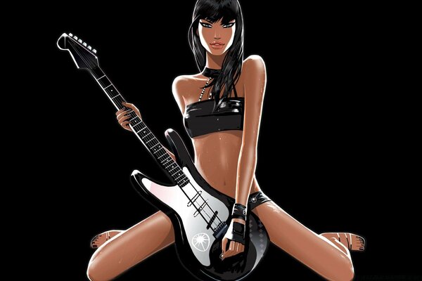Graphics sexy rock girl with guitar