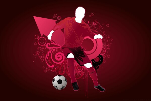 Drawing of a football player on a scarlet background with vignettes