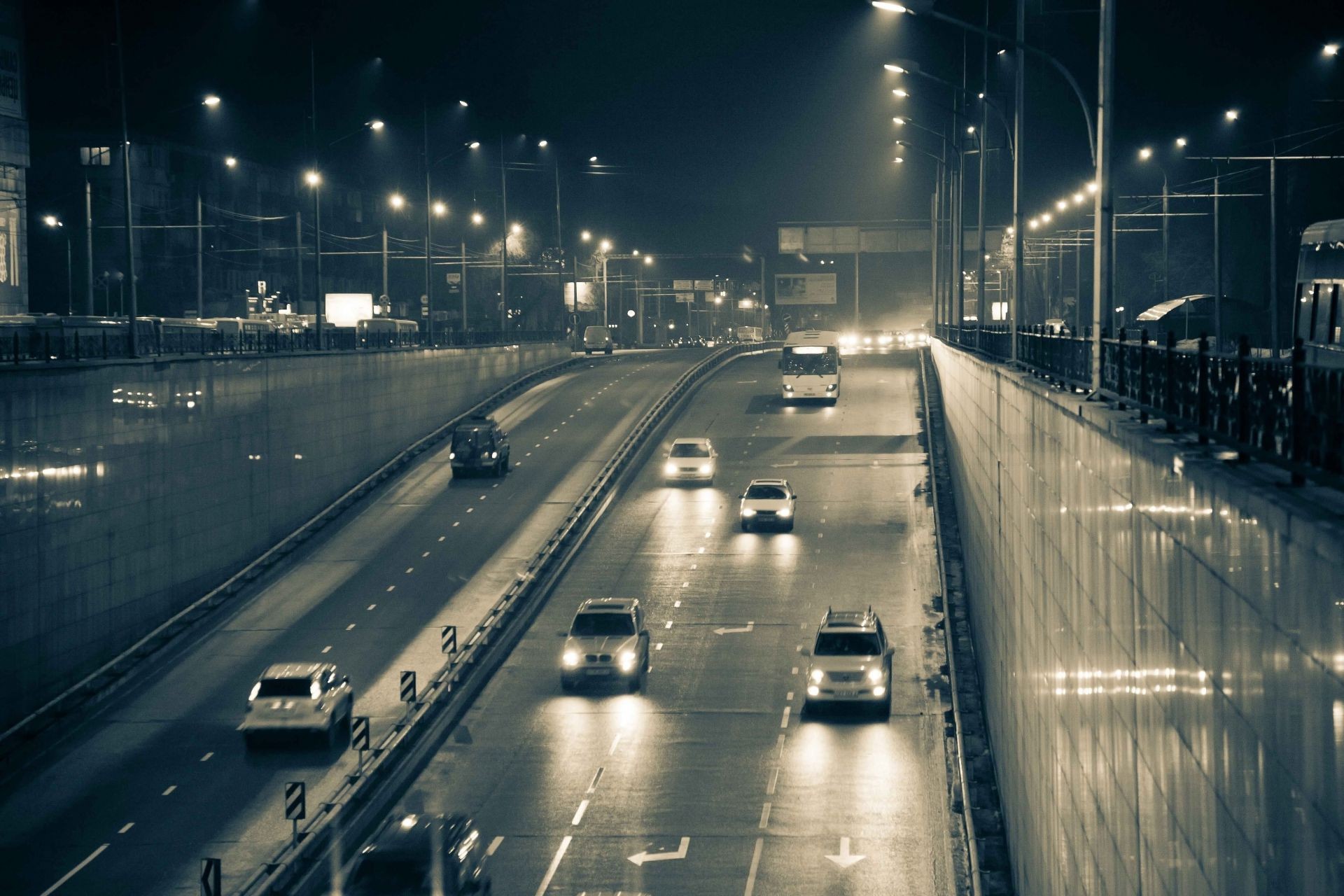 city and architecture street transportation system road blur traffic city highway car fast bridge downtown urban travel monochrome bus evening building motion dusk expressway