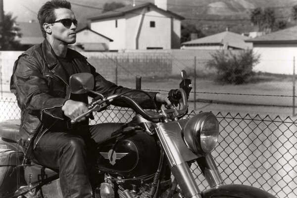 Arnold Schwarzenegger on a motorcycle