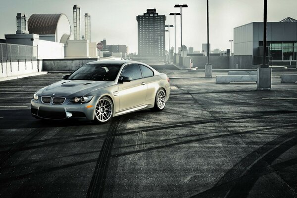 Sports grey car in the city