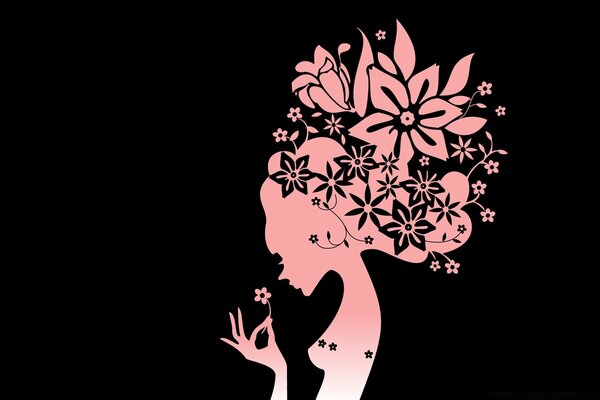 The image of a woman flowers in her head