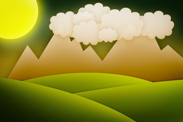 Paisaje minimalista. Nubes sobre las montañas. Ilustración vectorial