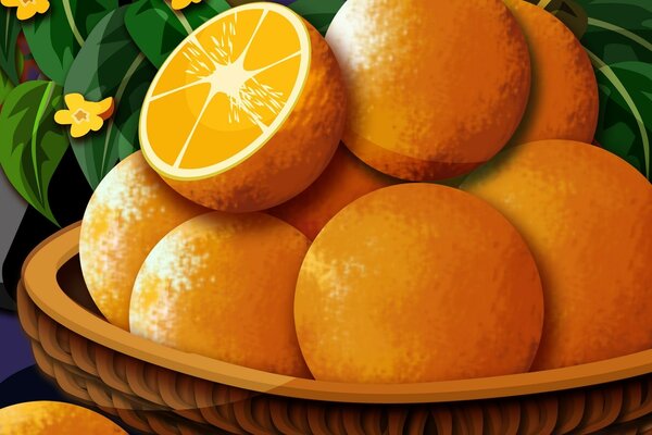 Juicy oranges in the basket