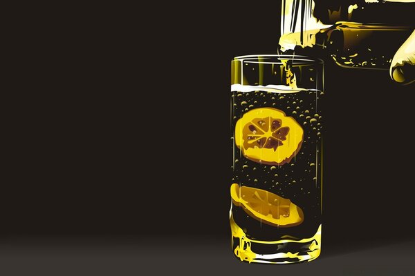 水与柠檬在一个高大的玻璃