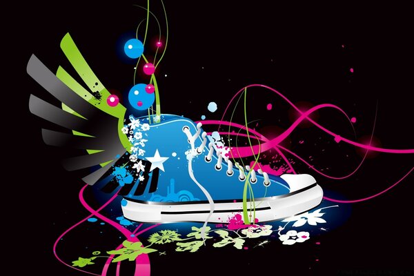 Sneakers blu sulla scrivania