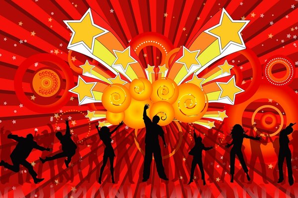People dancing on a red background