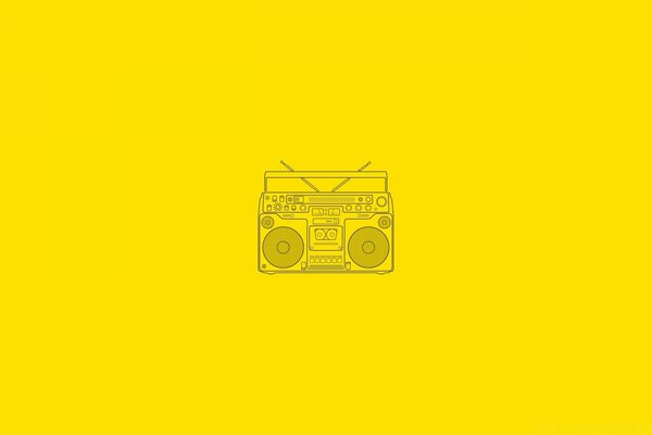 Screen saver in yellow with a tape recorder