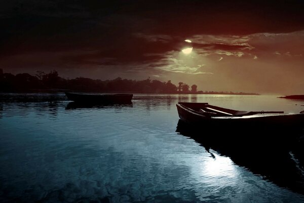 Boat on the background of evening twilight