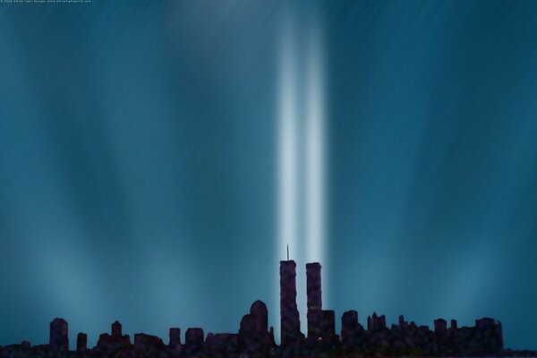 Twin towers shine into the sky