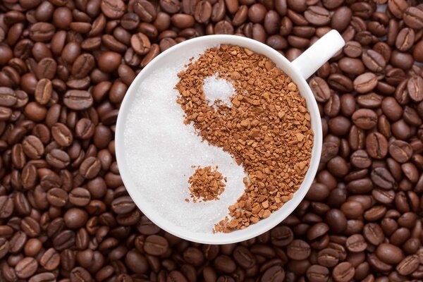 Coffee beans and yin-yang