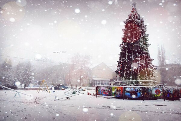 Winter landscape. Christmas tree