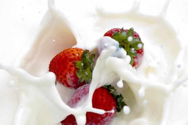 Juicy strawberries in a cream sauce