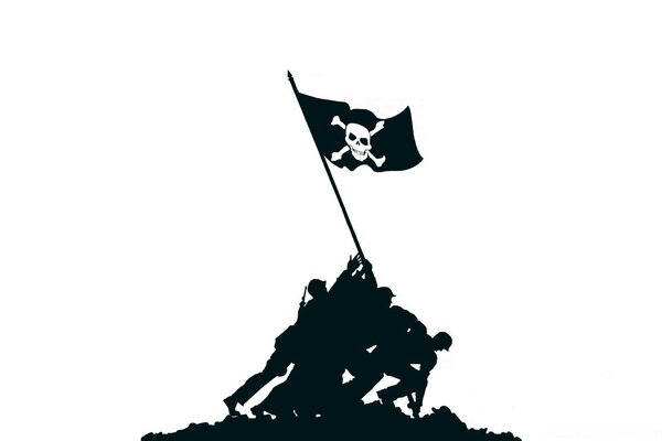 Eine Piratenflagge und ein Haufen Militärs