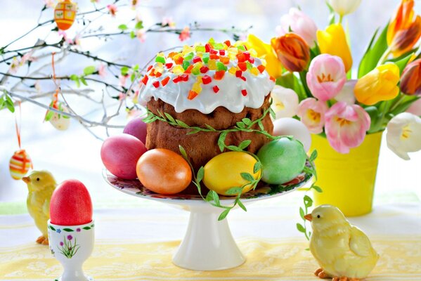 Easter cake and painted eggs