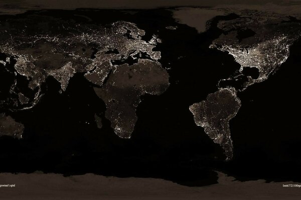 Terre pays nuit continents océans lumières villes