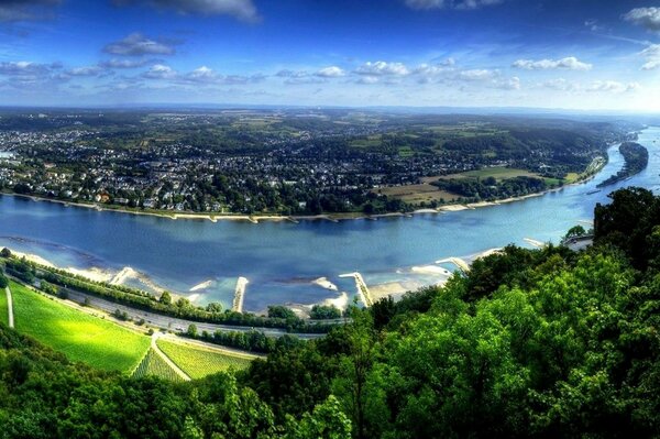 Himmel Wolken Panorama Fluss Wald Landschaft