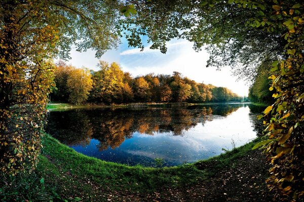 Autumn landscape on the river bank