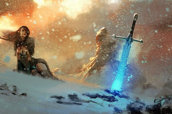 KING ARTHUR S SWORD AND THE GIRL IN THE SNOW