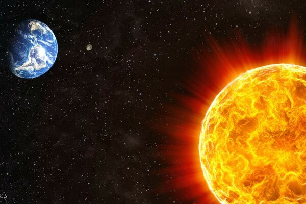 Der Planet Erde und die Sonne im Weltraum