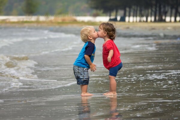 Innocent kiss of small children