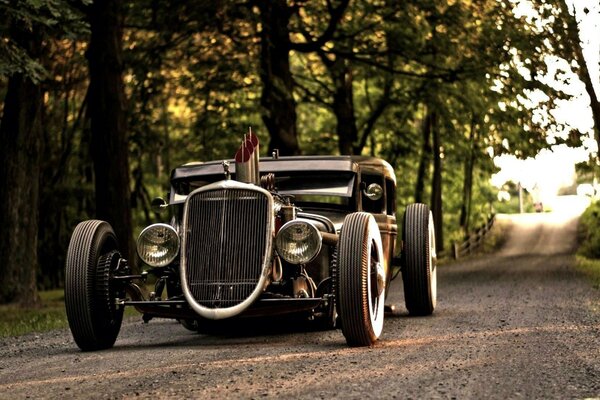 Coche retro en el bosque