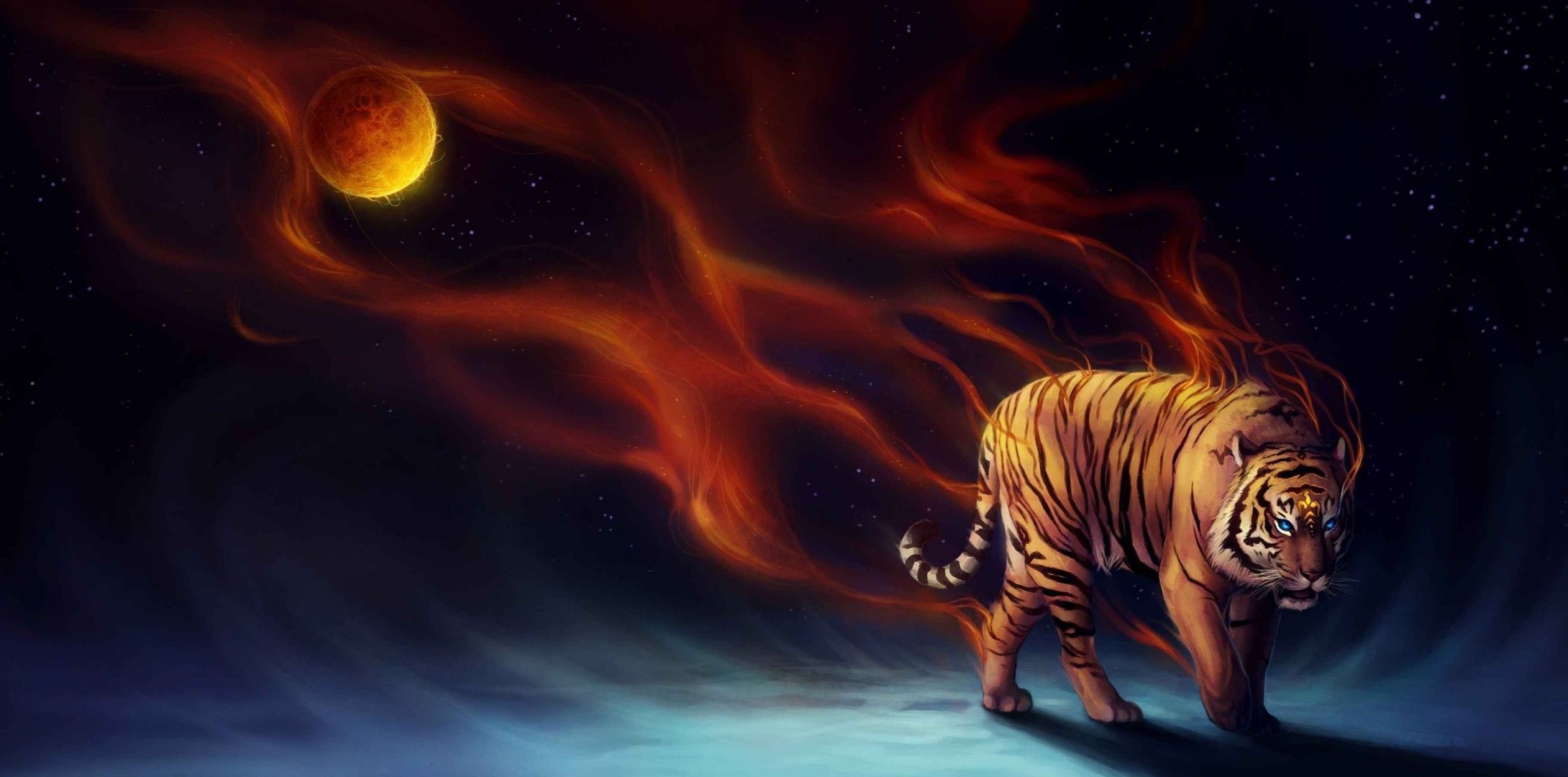 tigers moon flame hot astronomy planet space energy danger science luminescence dark
