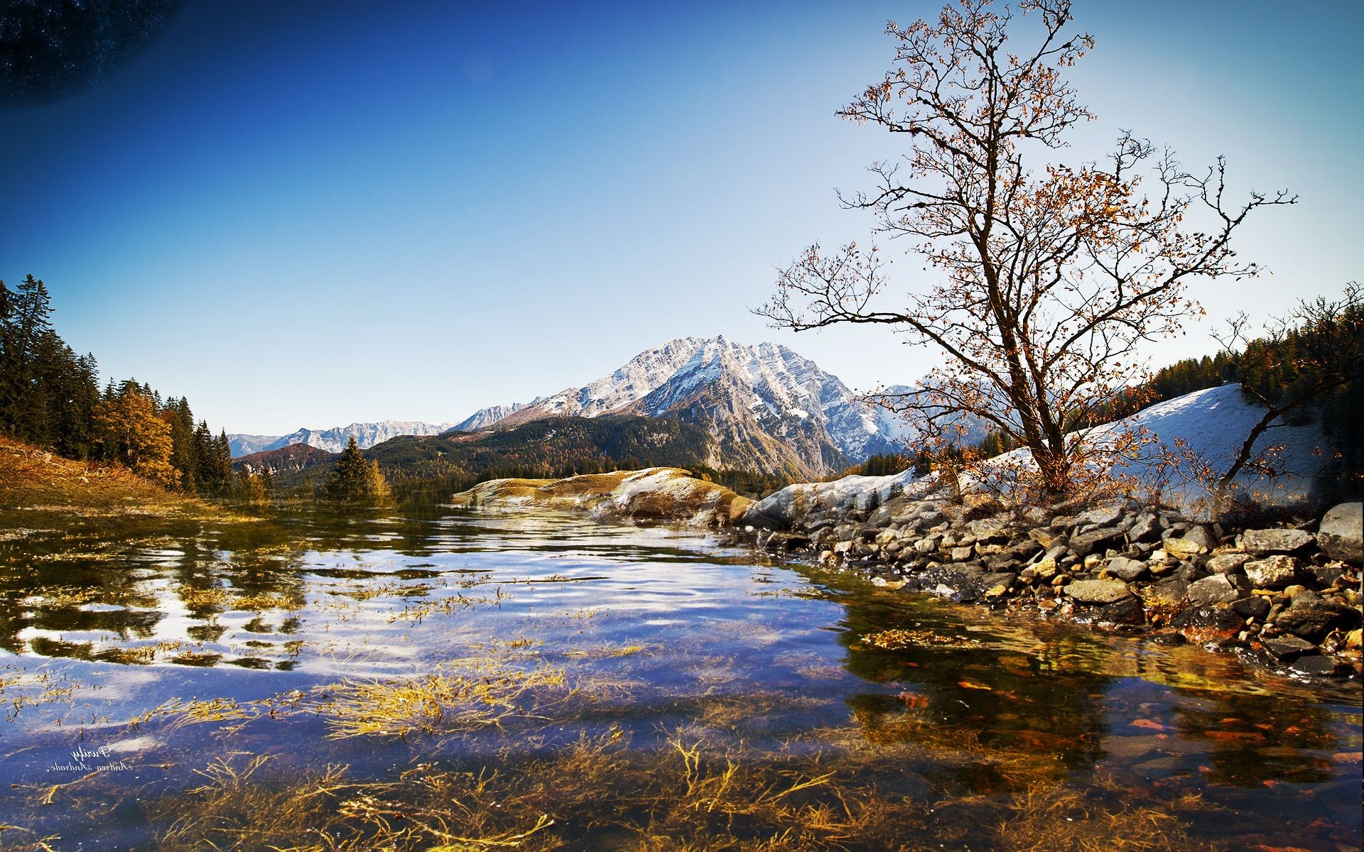 Lake mountain landscape river nature - Phone wallpapers