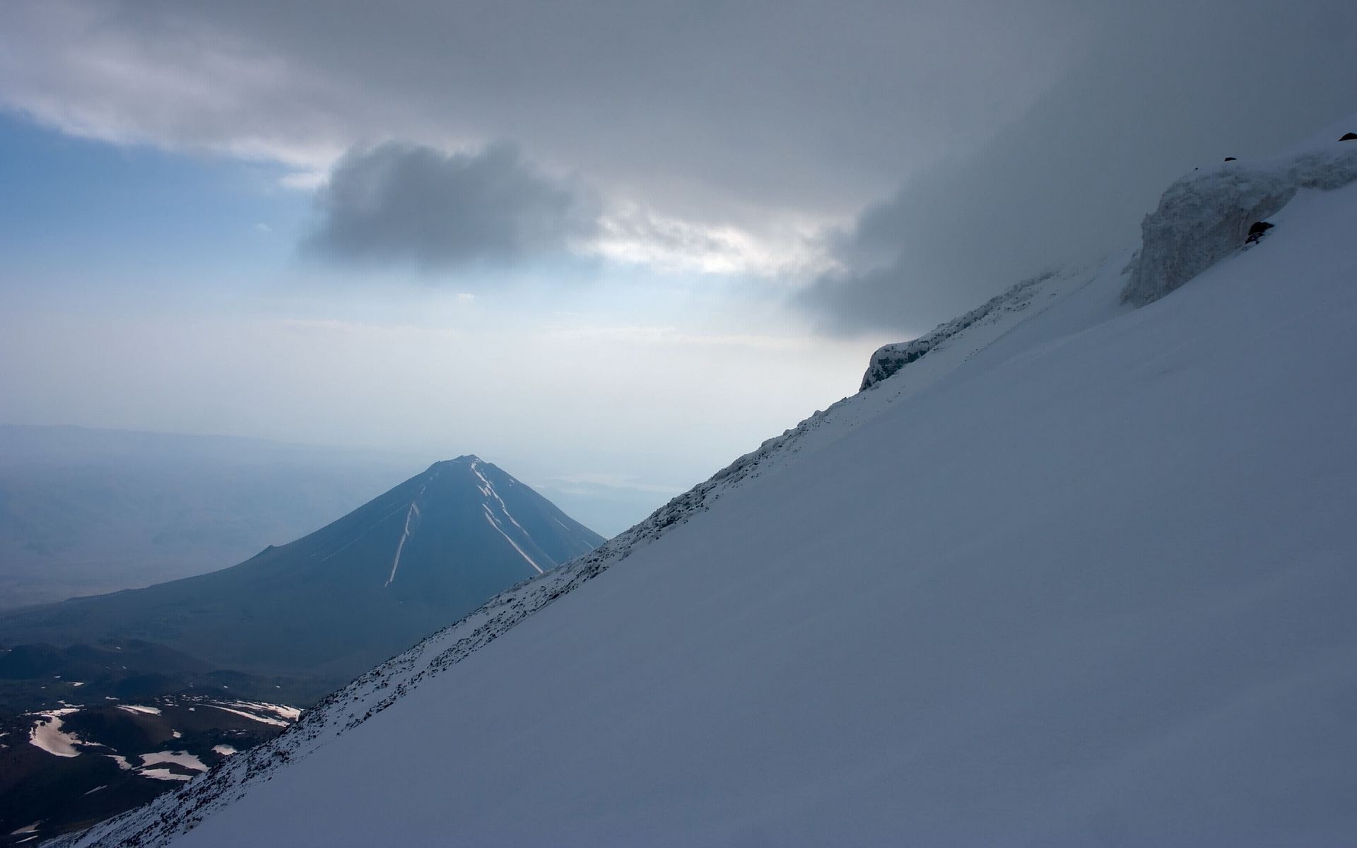 winter snow mountain ice landscape cold travel fog sky daylight outdoors