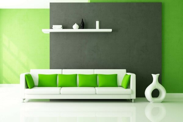 Green walls and a green sofa