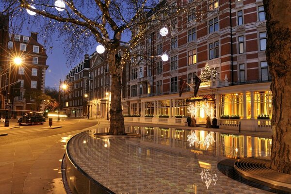 Evening street in the city with lanterns